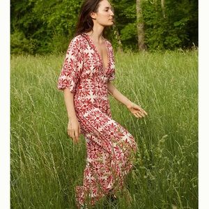 Farm Rio Carmina Button-Front Jumpsuit Linen Medium Anthropologie Wide Leg